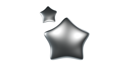 Silver metallic star shining glowing metal texture on a transparent background