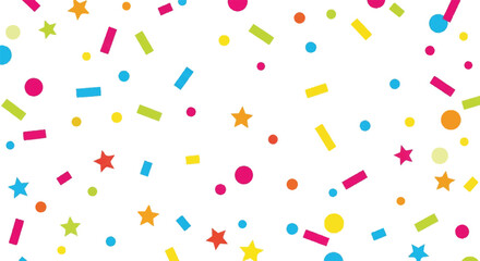 Colorful Confetti Celebration Pattern with Dots, Stars, and Stripes for Festive Design.