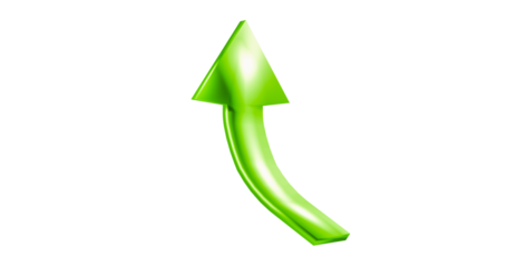 Green glowing green energy clean arrow sign directing upwards in transparent background