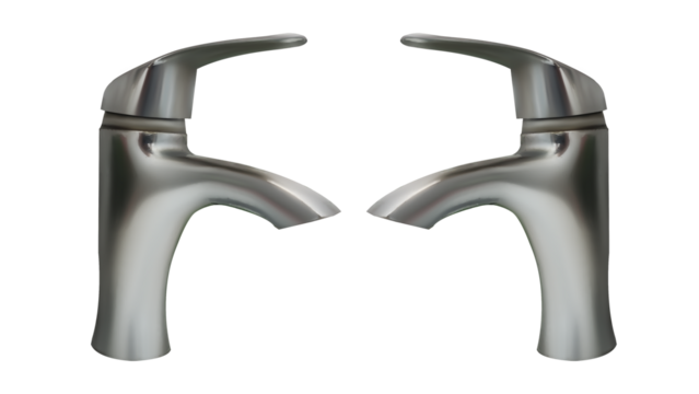 Bathroom tap valve for water in silver metal finish transparent background