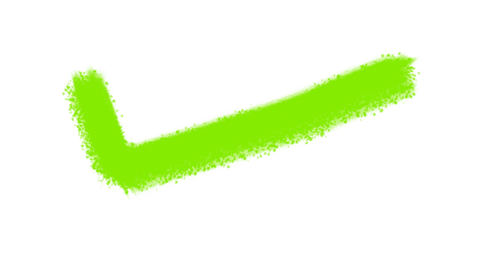 Green check mark textured grunge tick on transparent background