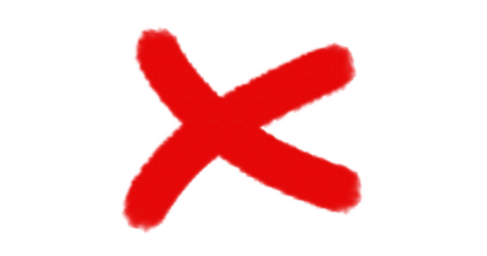 Red cross mark rough grunge texture in transparent background