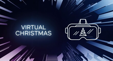 Virtual Christmas celebration in a futuristic digital reality, experiencing holiday season with VR headset technology