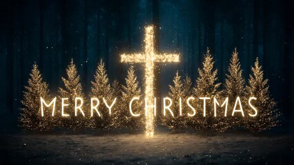 Sparkling Christmas cross with pine trees a festive religious illustration perfect for holiday greetings and church presentations