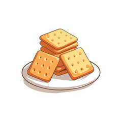 Illustration of a delicious stack of crunchy crackers on a white plate