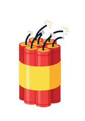 Cartoon bundle of lit dynamite sticks with burning fuses in bright colors.
