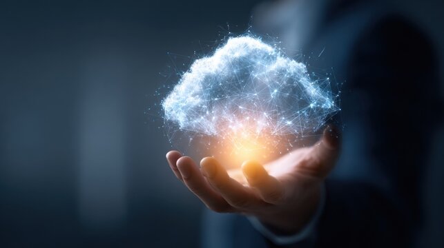 Digital cloud network held in open hand