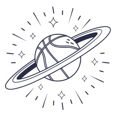 Basketball planet with rings and stars © PixelFusion