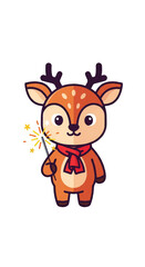 Charming cartoon deer mascot wearing a scarf in a playful winter scene.