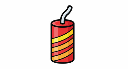 Cartoon red can with yellow stripe and straw, playful beverage illustration.