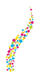 Vibrant dotted arc design formed by a colorful cluster of circles.