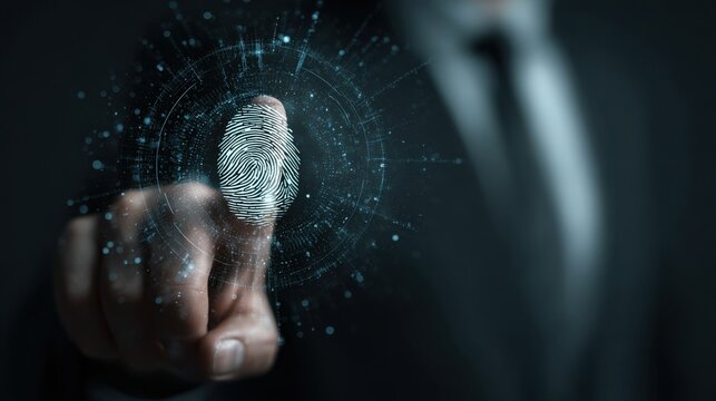 Fingerprint scan with futuristic digital network