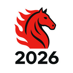 Minimalist Red Horse Head Profile With 2026 Text For Modern Chinese Zodiac Design
