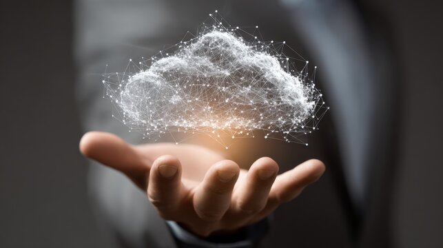 Hand holding abstract digital cloud network - Powered by Adobe