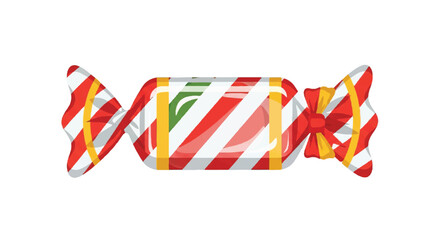 Assorted striped candy wrapped in colorful confectionery packaging with bright red, white, and yellow stripes.