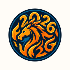 Circular Fire Horse Head Logo Design For Chinese New Year 2026 Zodiac Symbol
