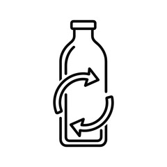 Bottle outline icon with recycling arrows, symbolizing eco-friendly container reuse and sustainability.