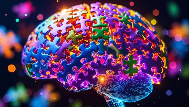 Brain Jigsaw Puzzle  – Creative Mind Concept, Neurodiversity and Problem Solving 