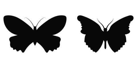  Black flying decoration silhouette of butterflies. Different shapes beautiful butterfly icons set. Dark vintage modern isolated butterfly icons set on white background. EPS 10. 