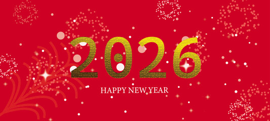 2026 Happy New Year greeting card template with luxury golden numbers. Realistic confetti and warm congratulations