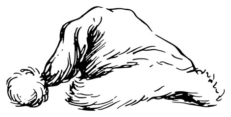 Santa Claus Hat With Pom Pom Hand Drawn Vintage Line Art Vector Illustration