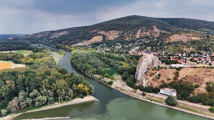 Aerial View of Devin Castle Ruins and Danube-Morava River Confluence