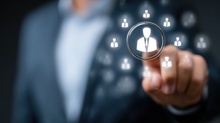 Person selecting from network of people icons