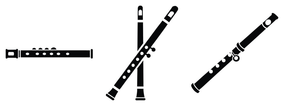 christmas flute silhouette vector icon set