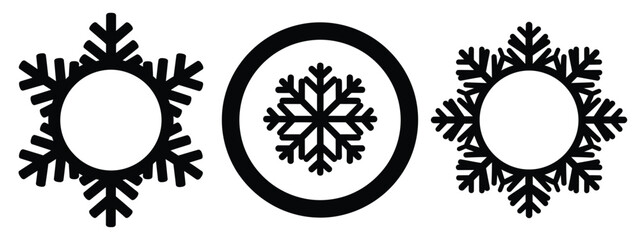 christmas snowflake ring silhouette vector icon set