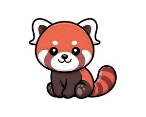 Cute cartoon red panda sitting with a striped tail