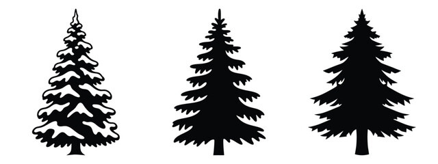Fototapeta premium frozen pine tree silhouette vector icon set