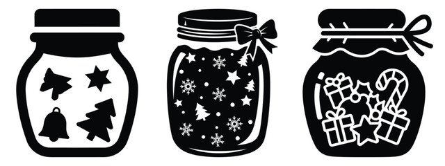holiday jar silhouette vector icon set
