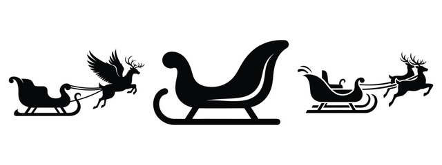 magic sleigh silhouette vector icon set
