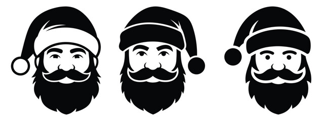 santa face silhouette vector icon set
