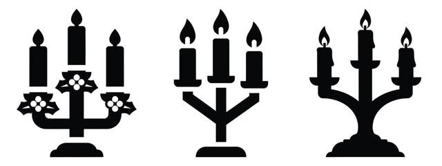 christmas candle stand silhouette vector icon set