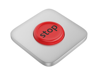 Red round stop button on transparent background