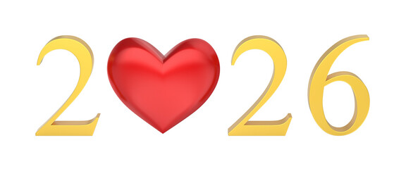 Happy New Year 2026 with golden numbers and red heart