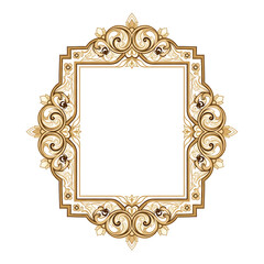 Ornate Golden Decorative Frame with Swirls and Flowers Keywords: frame, ornate, golden isolated on a transparent background