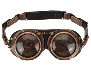 Rustic Steampunk-Inspired Aviator Goggles with Textured Lenses, Transparent PNG