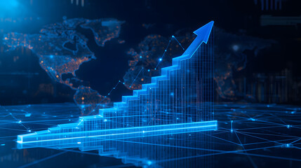 business graph on blue background