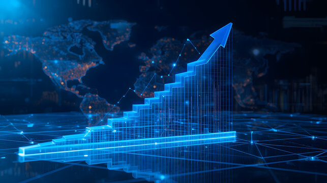 business graph on blue background - Powered by Adobe