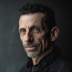 Fototapeta premium Portrait of Mature Man with Intense Expression in Dramatic Lighting