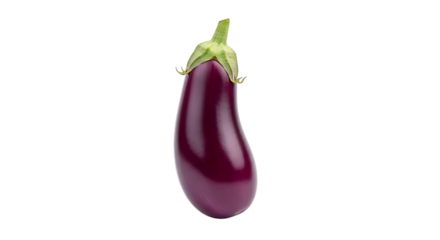 Single Purple Eggplant with Green Stem on Black Background aubergine vegetable isolated on a transparent background