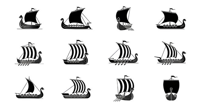 illustration of a set of vikings ships icons