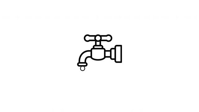 Animation icon. A white and black image of a faucet with water dripping from it
