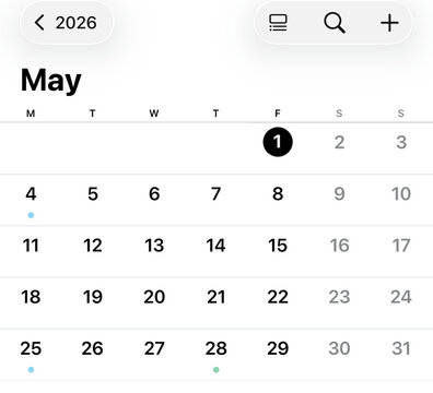 May 1st 2026 Calendar: A close-up view of a digital calendar, with May 1st, 2026 highlighted. It’s an essential image for schedules.