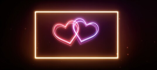 Neon Twin Hearts with Glowing Frame on Dark Cyber-Love Background
