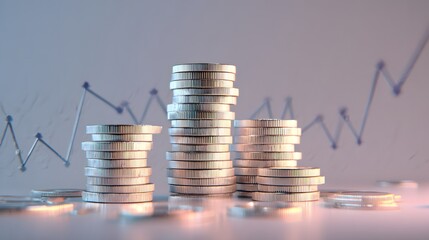 Goldmünzenstapel vor verschwommenem Finanzchart
