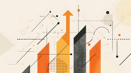 Abstrakte Wachstumsgrafik mit bunten Pfeilen und geometrischen Formen
