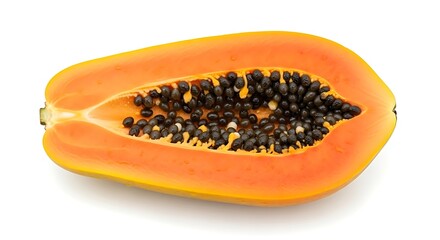 Half papaya with seeds isolated on white background